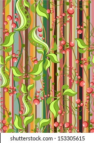 Seamless texture with leafs and berries. Gorgeous seamless floral background.
