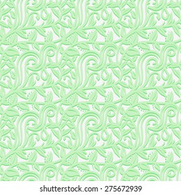 Seamless texture with leafs in the gentle shades of green. Spring pattern. Vector illustration