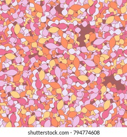 Seamless texture of leaf-shaped elements. A pattern of six colors. Camouflage.