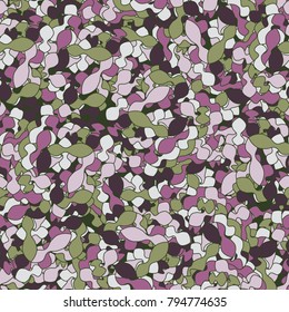 Seamless texture of leaf-shaped elements. A pattern of six colors. Camouflage.
