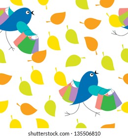 Seamless texture of the leaves with birds
