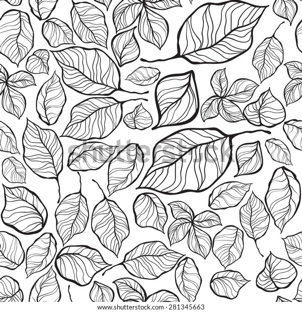 Seamless Texture Leaves Black White Background Stock Vector Royalty Free