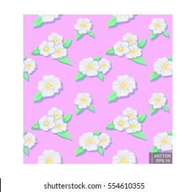 Seamless texture with leaves and flowers of tea. Camellia flower.