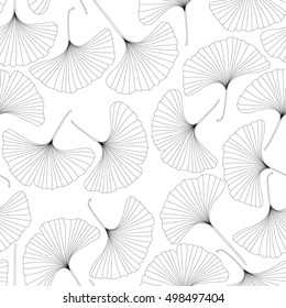 Seamless texture, leaves of Ginkgo Biloba. Drawn by hand. Vector illustration.