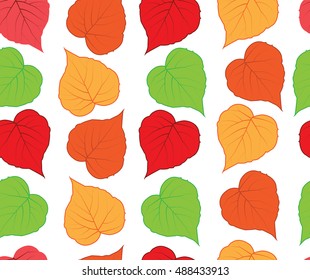 Seamless texture of leaves . Pattern with colorful autumn leaves . Vector.