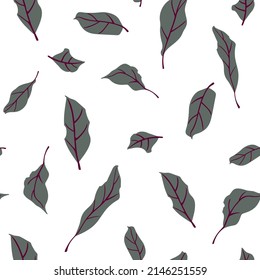Seamless texture with leaves. Vector drawings of foliage on a white background. Pattern with plant elements. 