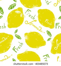 Seamless texture with lemons. Shining Ornament with lemons for lemonade.