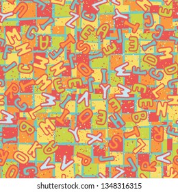 Seamless texture. Letters randomly located on an abstract background.