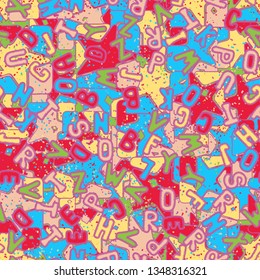 Seamless texture. Letters randomly located on an abstract background.