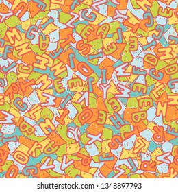 Seamless texture. Letters randomly located on an abstract background.