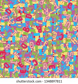 Seamless texture. Letters randomly located on an abstract background.