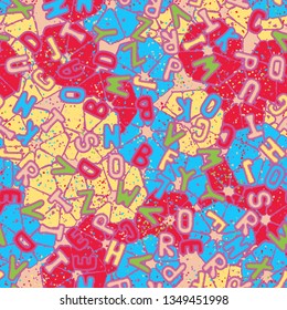 Seamless texture. Letters randomly located on an abstract background.