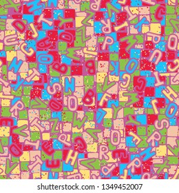 Seamless texture. Letters randomly located on an abstract background.
