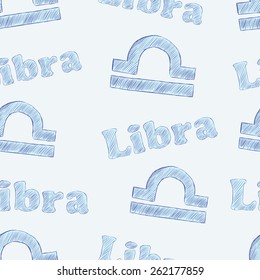 Seamless texture with libra zodiac sign the sketch on the blue