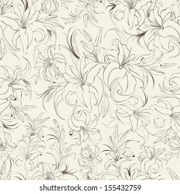 Seamless texture of lilies. Vector illustration.