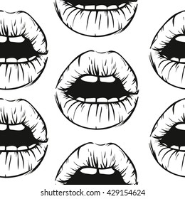 seamless texture of the lips. Black lips.Black lips on white background.open mouth