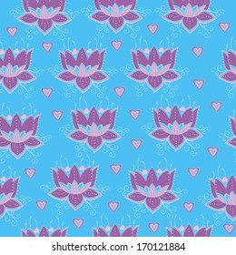 Seamless texture with lotus flowers. Colorful vector pattern for your design