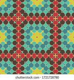 Textura sin fisuras hecha de círculos en colores retro. Se puede utilizar para crear tejidos, pañuelos, pañuelos, manteles