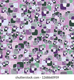 Seamless texture made from color rounded squares. Background consisting of pseudoconvex wavy lines.