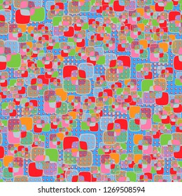 Seamless texture made from color rounded squares. Background consisting of rows of five-pointed stars.