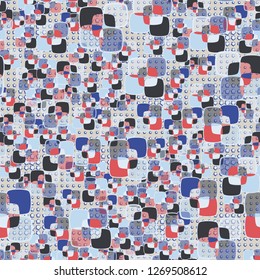 Seamless texture made from color rounded squares. Background consisting of rows of five-pointed stars.