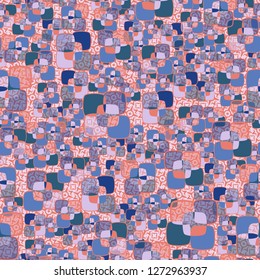 Seamless texture made from color rounded squares. Background consisting of small squares and eight-pointed figures.