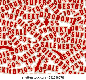 Seamless texture made up of plates, labels, which are used in the sale during the season of discounts on goods and services