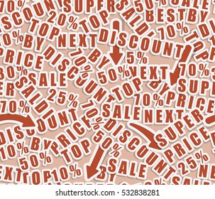 Seamless texture made up of plates, labels, which are used in the sale during the season of discounts on goods and services