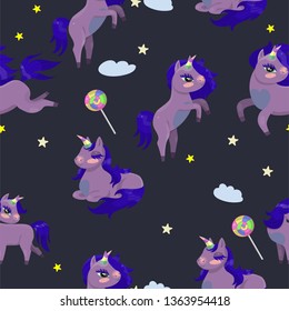 Seamless texture with magic unicorns and lollipops vector image