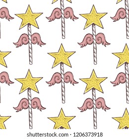 Seamless texture with Magic wand. Repeating pattern. Can be used as wallpaper, desktop, wrapping, fabric or background for your blog, covers, cards.