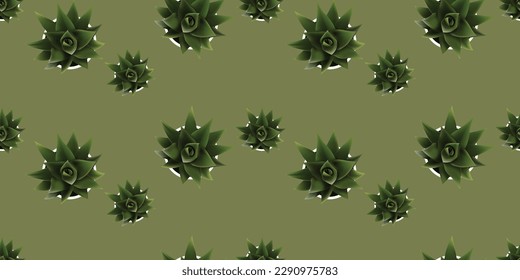 Seamless Texture of Many Green Plants in Flowerpot - Pattern on Dark Wide Scale Background - Seasonal Wallpaper Design, Template for Web in Editable Vector Format