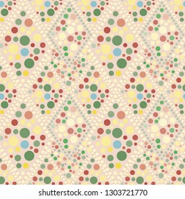 Seamless texture with many multicolored circles in the form of rhombuses. Vector illustration.