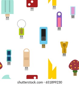 Seamless texture of many shapes and designs of USB sticks or USB storage.