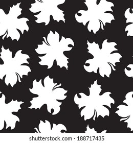 Seamless texture with maple  leaves. Black and white floral background. Vector art