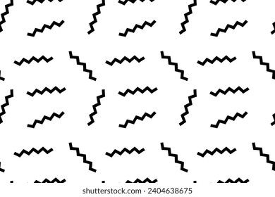 Textura sin foco al estilo Memphis. Fondo abstracto con zig-zags negros sobre un fondo blanco.Patrón vector.