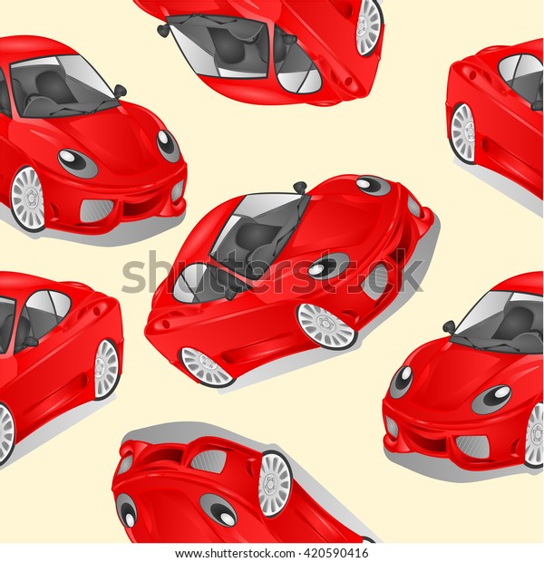 Seamless texture merry small red car cartoon\
vector illustration