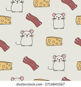 Textura sin costuras, ratones, queso y tocino. Para textiles, fondos, telas y papel de regalo.