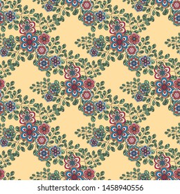 Seamless texture. Multicolor endless pattern of  flowers and leaves. For fabric or wallpaper design.