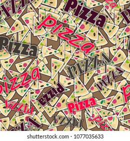 Seamless texture. Multicolor pattern of  stylish  inscription . to design a package, box or wrapper. background or packaging pizza 