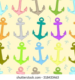 Seamless texture with multi-colored anchors and curls