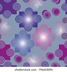 Seamless texture with multi-colored figures in light purple hues on a lilac background