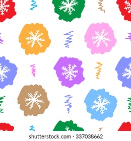 Seamless texture with multi-colored negligent snowflakes on the white