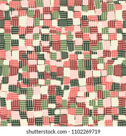 Seamless texture. Multicolored pattern. Rounded quadrangles. Grid of striped squares. Cheerful camouflage.
