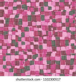 Seamless texture. Multicolored pattern. Rounded quadrangles. Grid of striped squares. Cheerful camouflage.