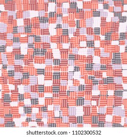 Seamless texture. Multicolored pattern. Rounded quadrangles. Grid of striped squares. Cheerful camouflage.