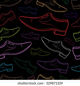Seamless texture with multi-colored shoes on a dark background