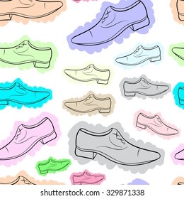 Seamless texture with multi-colored shoes on a light background