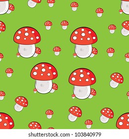 Seamless texture of mushroom. Illustration of the designer on green background