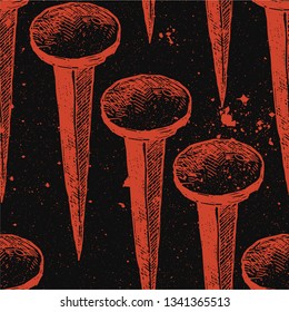 Seamless texture with nail tool. Vintage old engraving style. 