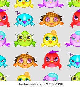 Seamless texture with a nice little birds. Birds with different characters.